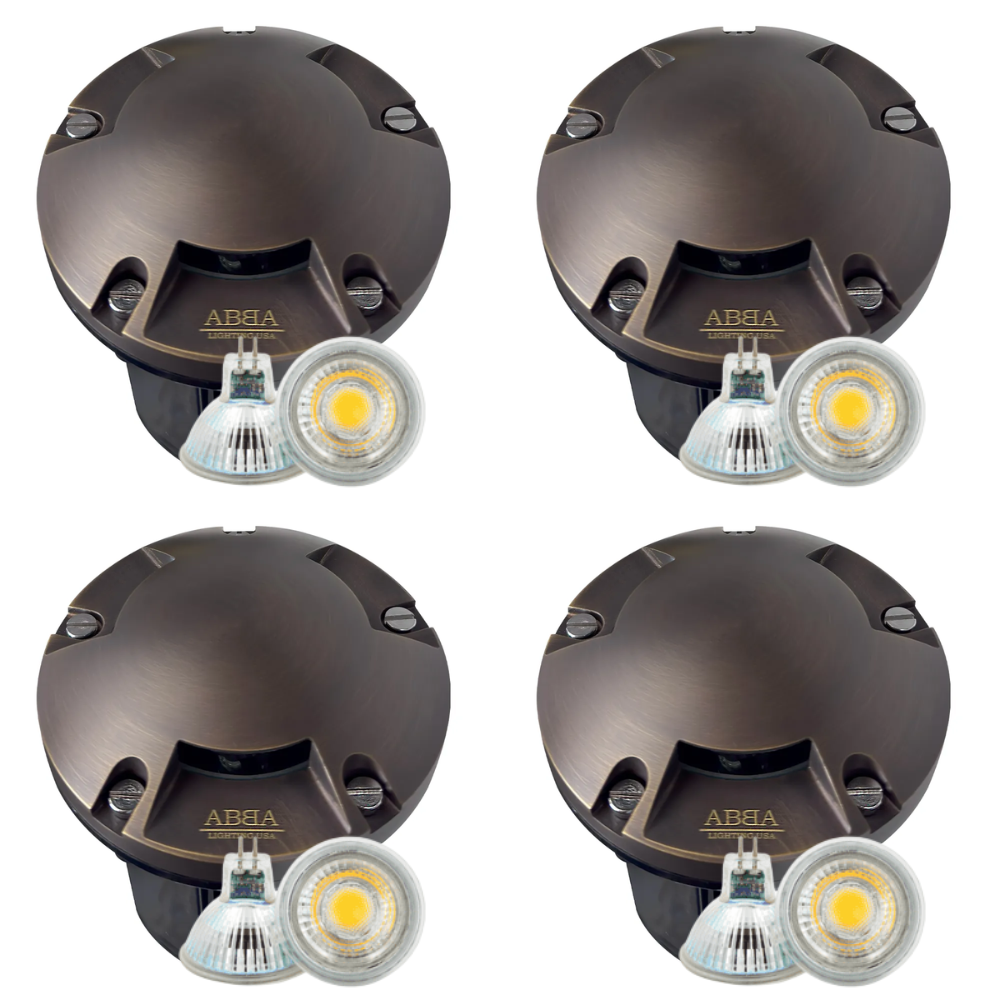 UNB11 4x/8x/12x Package Cast Brass Round Tri-Directional 12V Low Voltage LED In-ground Light with 5W 3000K Bulb