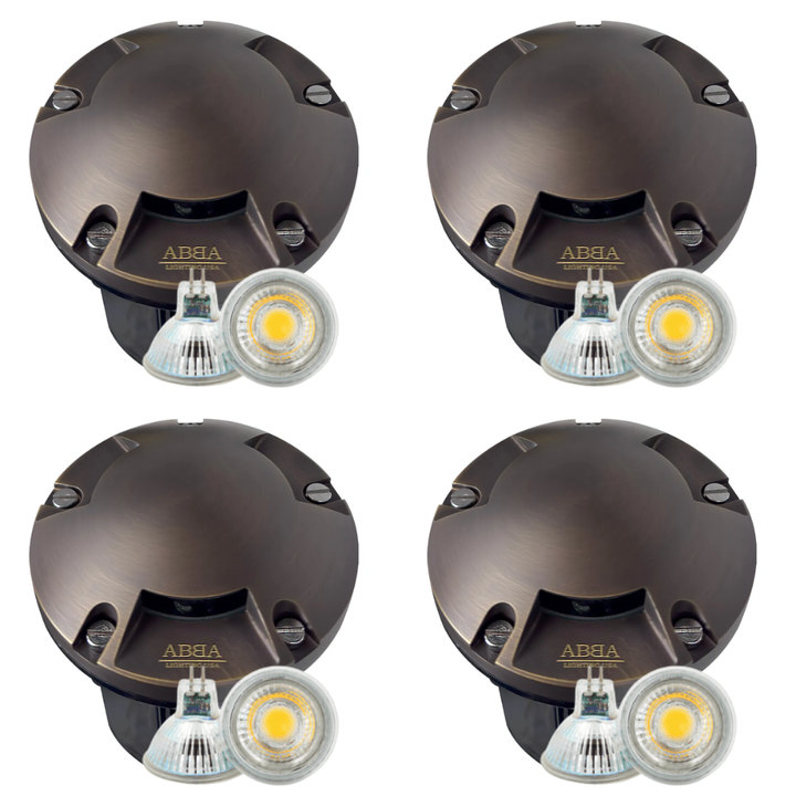 UNB11 4x/8x/12x Package Cast Brass Round Tri-Directional 12V Low Voltage LED In-ground Light with 5W 3000K Bulb