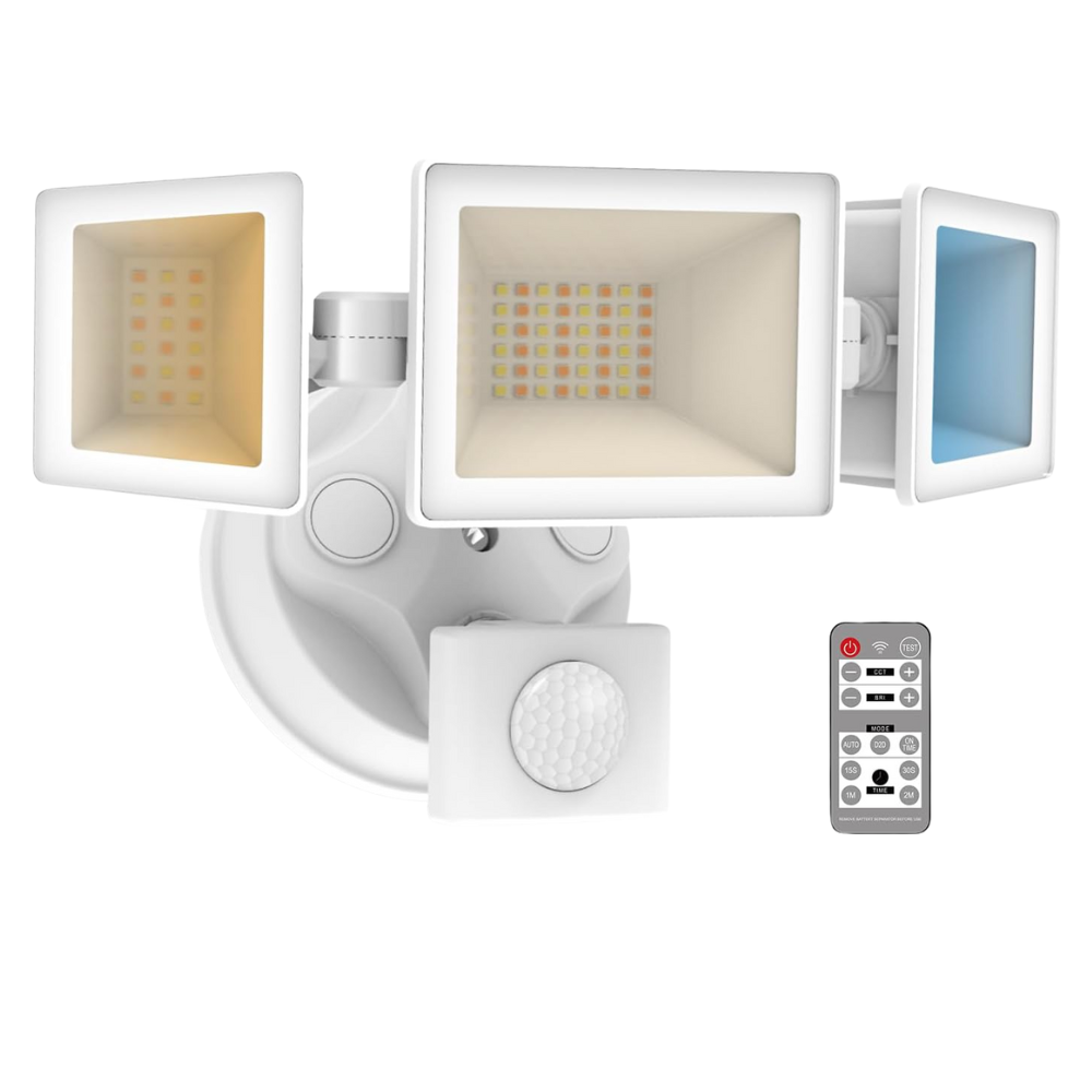 40W Wired Outdoor LED Flood Light, 120V Remote-Operated Dimmable Adjustable 3000K-6000K Motion-Sensor Security Flood Light 4000LM, IP65 Waterproof