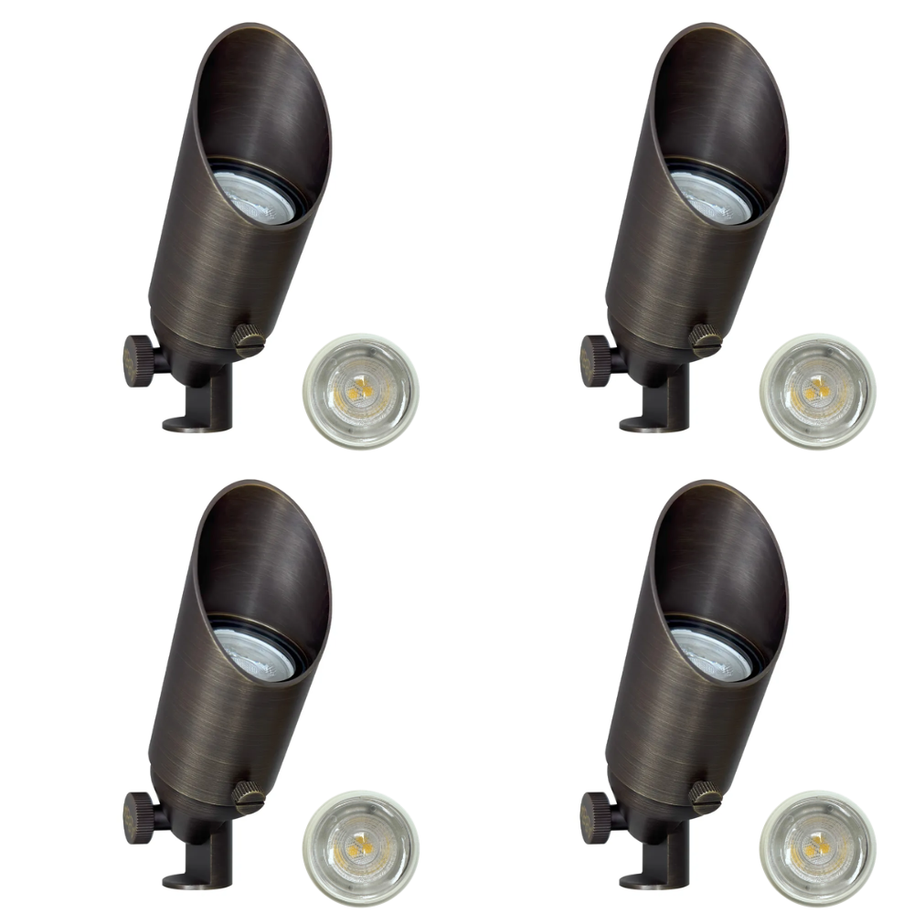 Outdoor Landscape Lighting LED 12V Low Voltage SPB11 4x/8x/12x Package 12V Low Voltage Small Directional Bullet Light Outdoor Landscape Brass Spotlight With 2.5W 3000K Bulb Natural Brass 4 Pack