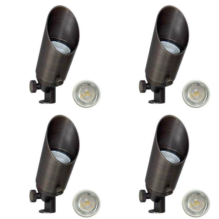 Outdoor Landscape Lighting LED 12V Low Voltage SPB11 4x/8x/12x Package 12V Low Voltage Small Directional Bullet Light Outdoor Landscape Brass Spotlight With 2.5W 3000K Bulb Natural Brass 4 Pack