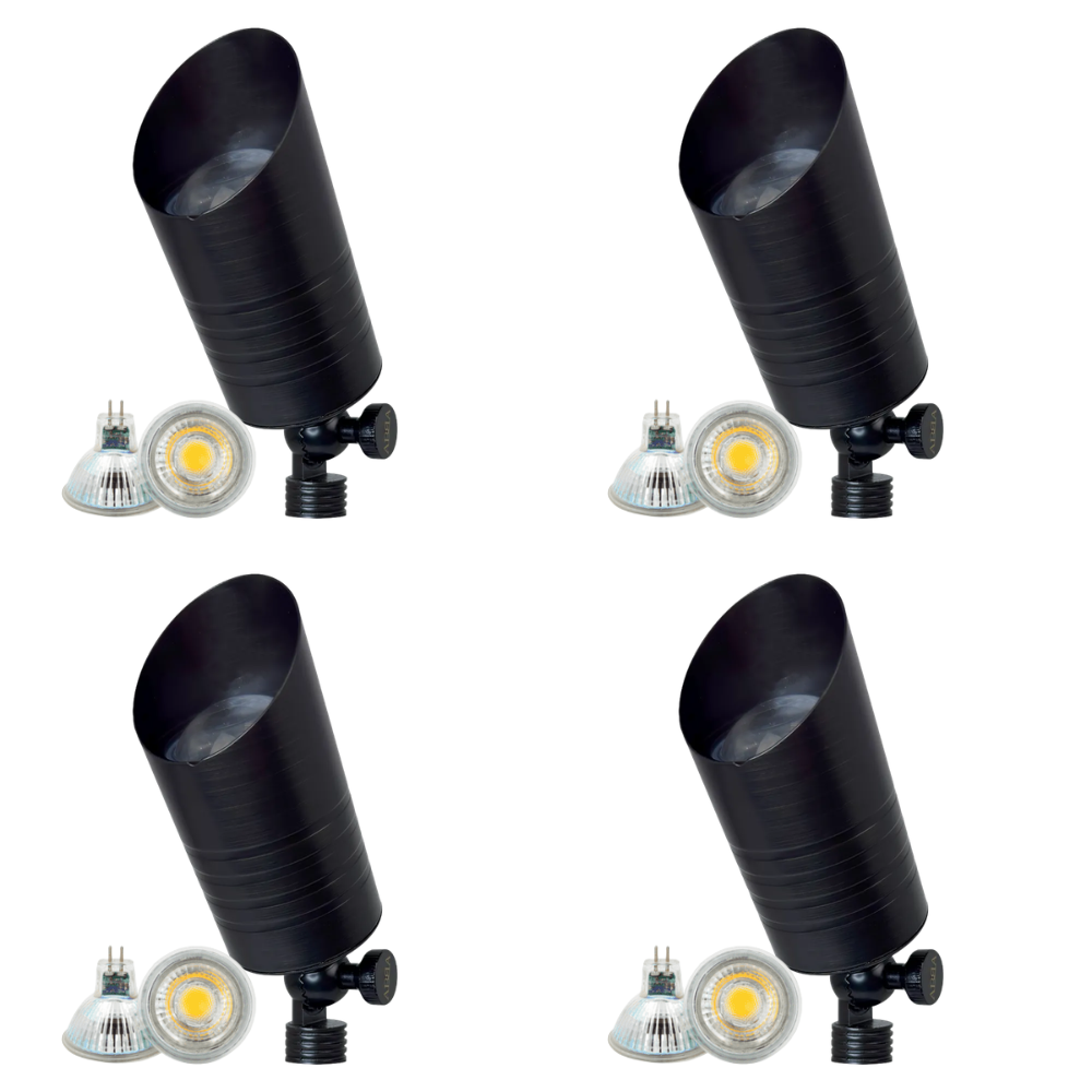 Outdoor Landscape Lighting LED 12V Low Voltage SPB09 4x/8x/12x Package with 5W 3000K Bulb 12V Low Voltage LED Outdoor Landscape Brass Spotlight Black Brass 4 Pack