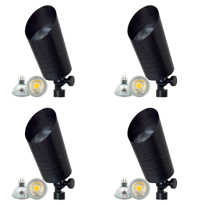 Outdoor Landscape Lighting LED 12V Low Voltage SPB09 4x/8x/12x Package with 5W 3000K Bulb 12V Low Voltage LED Outdoor Landscape Brass Spotlight Black Brass 4 Pack