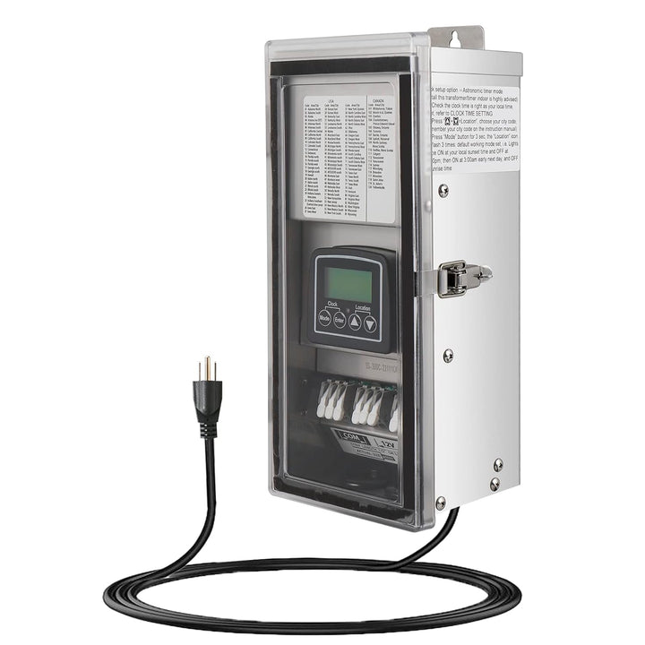 STSA300 AC 300W Stainless Steel Low Voltage Transformer, 12V/15V, Digital Timer & Photocell, IP65 Waterproof