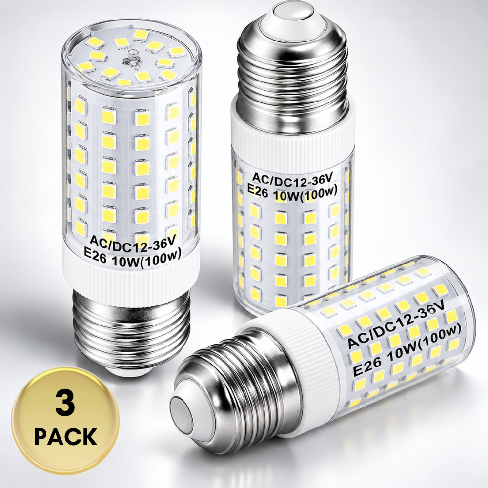 Outdoor Landscape Lighting LED 12V Low Voltage E26 10W 12V-36V 2700K/6000K 1000LM AC/DC LED Corn Bulbs 3-Pack Non-Dimmable Energy Saving Low Voltage Light Bulb