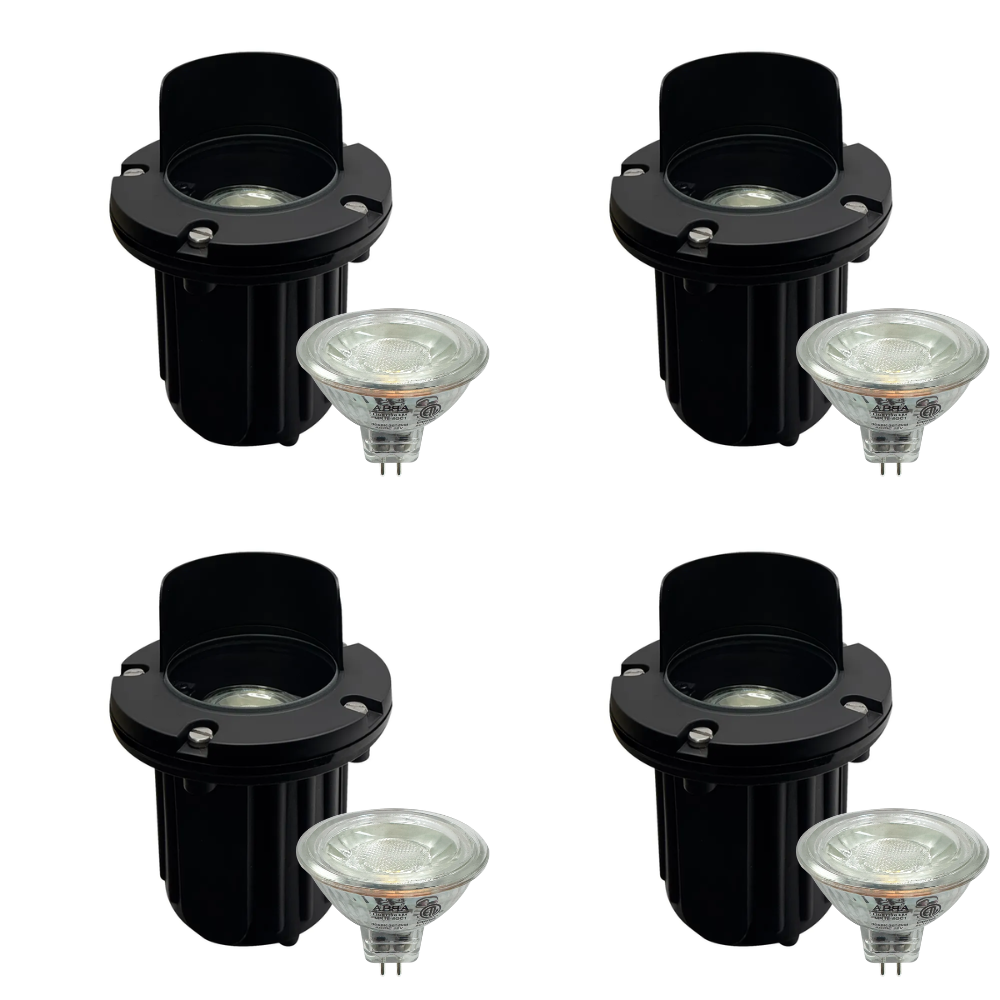Outdoor Landscape Lighting LED 12V Low Voltage UNB03 4x/8x/12x Package Cast Brass 12V Low Voltage Shielded LED In-ground Well Light IP65 Waterproof with 3W 3000K Bulb 4 Pack Black Brass