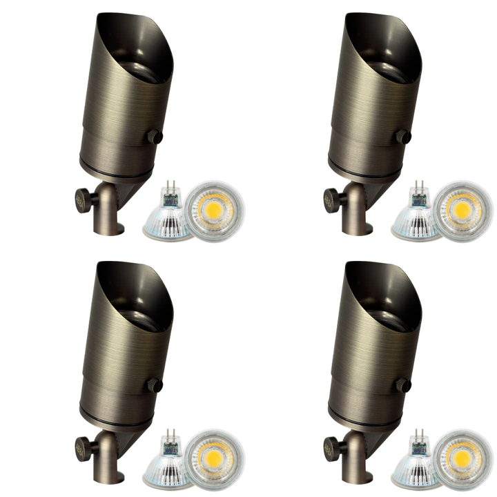 Outdoor Landscape Lighting LED 12V Low Voltage SPB05 4x/8x/12x Package LED Landscape Low Voltage Spotlight Adjustable Outdoor Lighting with 5W 3000K Bulb Natural Brass 4 Pack