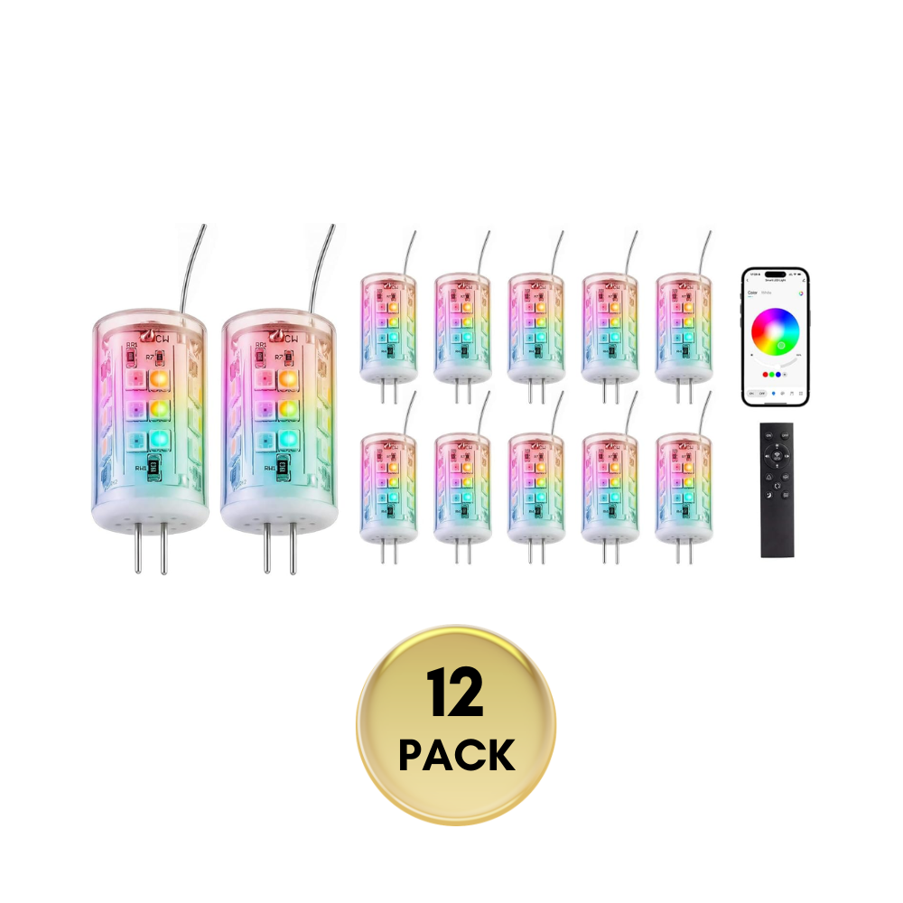 3W G4 RGBCW 2700K-5000K Smart Bluetooth 12V Low Voltage LED Light Bulbs Package with Remote Dimmable Energy Saving