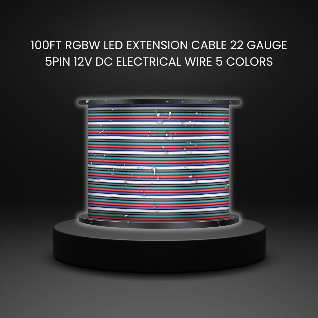 100ft RGBW LED Extension Cable 22 Gauge 5Pin 12V DC Electrical Wire 5 Colors 22AWG Wires with 10PCS Connectors for RGBW 3528 5050 Led Strip