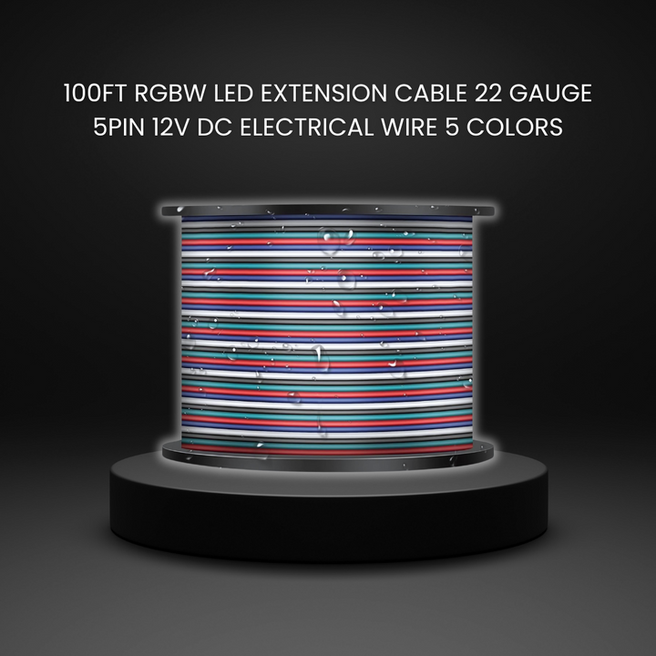 100ft RGBW LED Extension Cable 22 Gauge 5Pin 12V DC Electrical Wire 5 Colors 22AWG Wires with 10PCS Connectors for RGBW 3528 5050 Led Strip