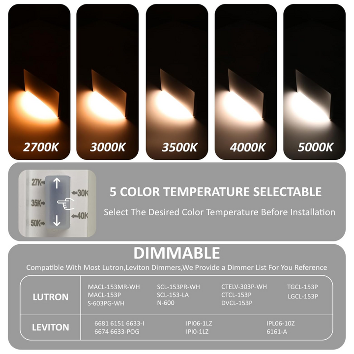 STAH03 5CCT 120V LED Aluminum Outdoor Step Lights, 2700K/3000K/3500K/4000K/5000K Stair Lighting Package, 3W Dimmable LED Lights for Step Stair, CRI90, ETL Listed, IP65 Waterproof