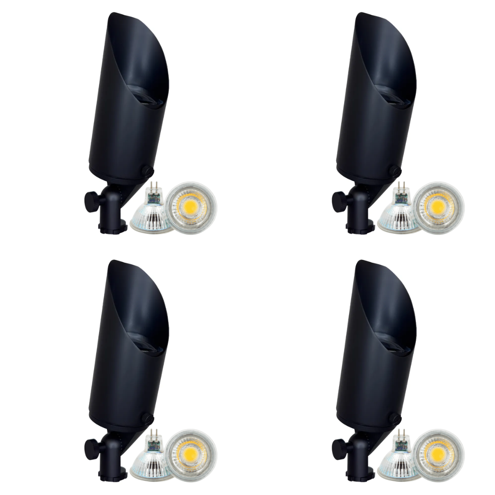 Outdoor Landscape Lighting LED 12V Low Voltage SPB04 4x/8x/12x Package Adjustable 12V Low Voltage LED Bullet Landscape Brass Spotlight Outdoor Lighting with 3W 3000K Bulb Black Brass 4 Pack