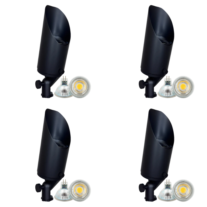 Outdoor Landscape Lighting LED 12V Low Voltage SPB04 4x/8x/12x Package Adjustable 12V Low Voltage LED Bullet Landscape Brass Spotlight Outdoor Lighting with 5W 3000K Bulb Black Brass 4 Pack