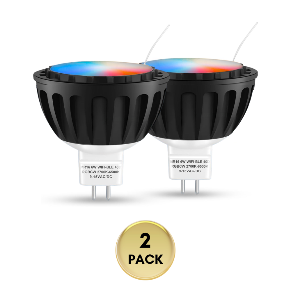 RGBCW MR16 6W Smart WIFI Bluetooth Control LED Light Bulb 6 Pack, Energy Saving RGBCW Color Changing 2700K-6500K 12V Outdoor LED Bulb Compatible with Alexa and Google Assistant