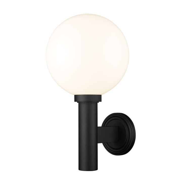 Laurent Outdoor Wall Sconce Light 1 E26 Medium Base Light Bulb Socket Outdoor Marine Grade Aluminum and Glass 12" x 13" x 22.5" Black with White Opal Finish 120V for Garden, Interior, Exterior, Garage and Patio 597B-BK