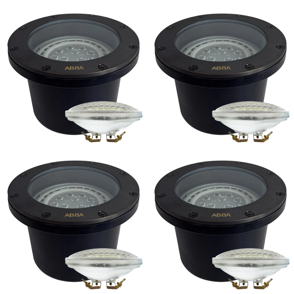 Outdoor Landscape Lighting LED 12V Low Voltage UNB08 4x/8x/12x Package Cast Brass 12V Low Voltage Commercial PAR36 LED In-ground Well Light IP65 Waterproof 10W 160° 3000K 4 Pack Dark Brass