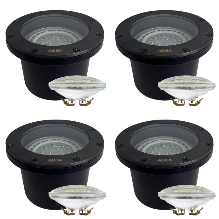 Outdoor Landscape Lighting LED 12V Low Voltage UNB08 4x/8x/12x Package Cast Brass 12V Low Voltage Commercial PAR36 LED In-ground Well Light IP65 Waterproof 10W 160° 3000K 4 Pack Dark Brass