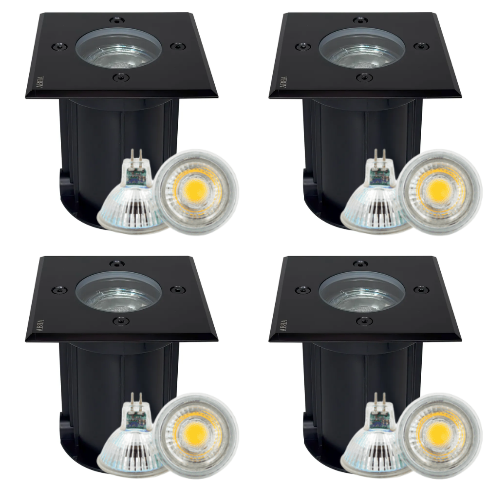Outdoor Landscape Lighting LED 12V Low Voltage UNS01 4x/8x/12x Package Low Voltage LED In-Ground Well Light Square Stainless Steel Landscape Lighting Waterproof with 3W 3000K Bulb Black 4 Pack