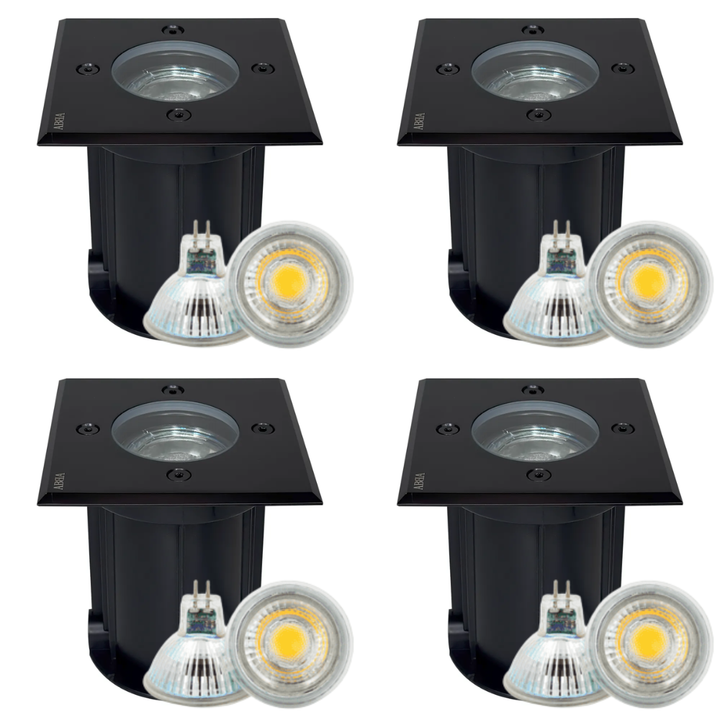 Outdoor Landscape Lighting LED 12V Low Voltage UNS01 4x/8x/12x Package Low Voltage LED In-Ground Well Light Square Stainless Steel Landscape Lighting Waterproof with 3W 3000K Bulb Black 4 Pack