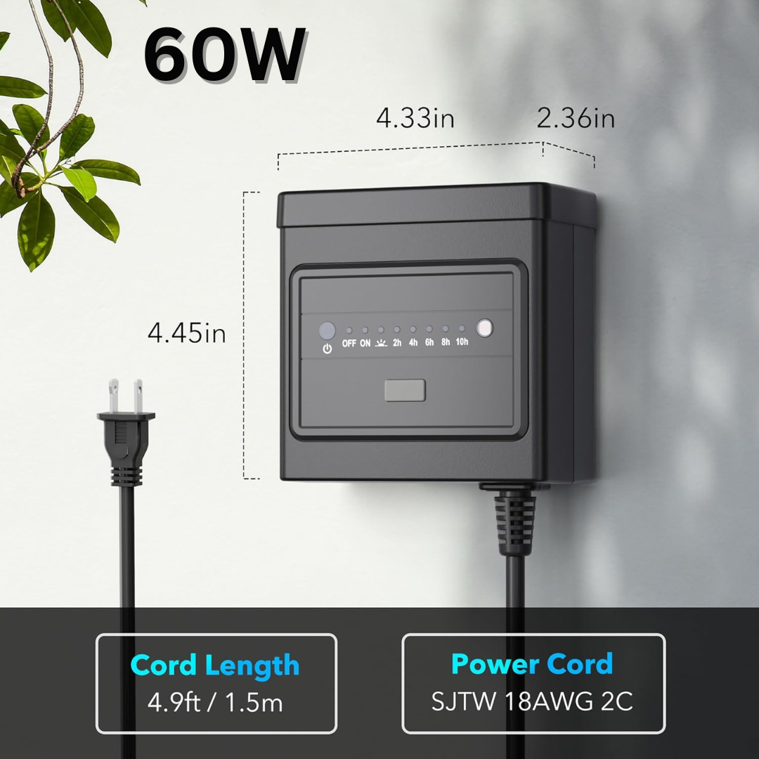 TSPA 60/120/200/300W AC 12V Outputs, Low Voltage Outdoor Plastic Transformer with Photocell and Countdown Timer