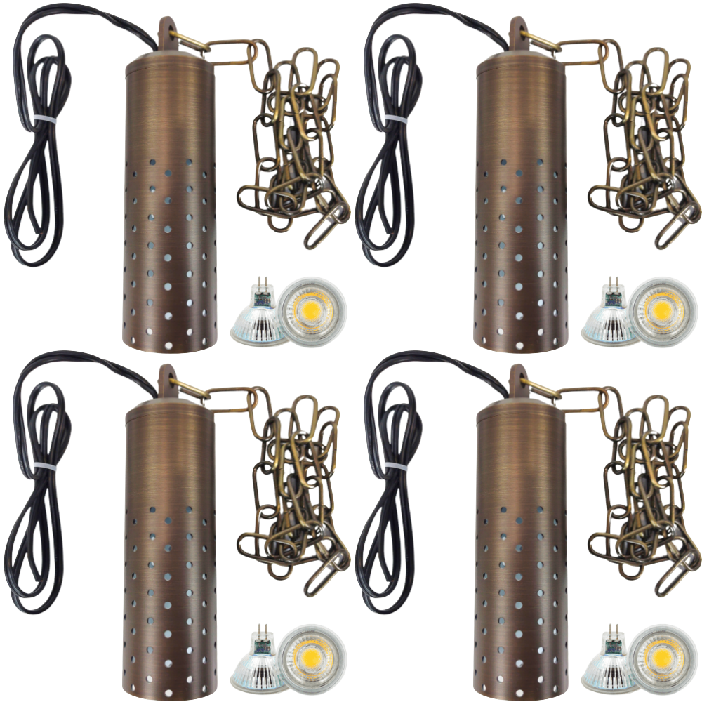 HLB09 4x/8x/12x Package 12V LED Low Voltage Brass Cylinder Pendant Light Hanging Downlight Fixture 5W 3000K Bulb