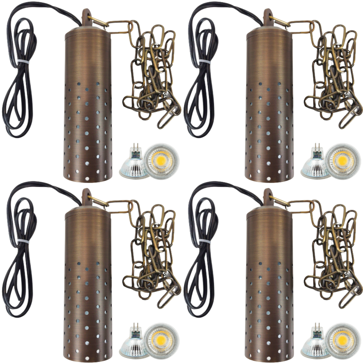 HLB09 4x/8x/12x Package 12V LED Low Voltage Brass Cylinder Pendant Light Hanging Downlight Fixture 5W 3000K Bulb