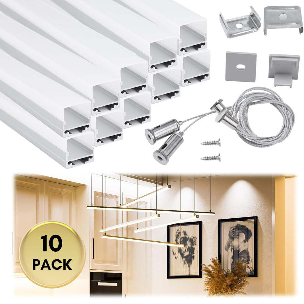 AC15 Spotless Aluminum Channel with Hanging Wire 3.3FT/1M For Max 17mm Width LED Strip Lights Pack of 5 and 10