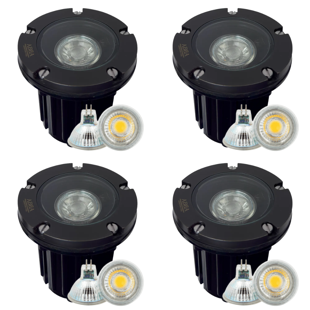 Outdoor Landscape Lighting LED 12V Low Voltage UNB04 4x/8x/12x Package Cast Brass 12V Low Voltage Round LED In-Ground Well Light IP65 Waterproof with 3W 3000K Bulb Black Brass 4 Pack
