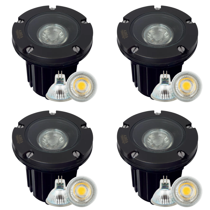 Outdoor Landscape Lighting LED 12V Low Voltage UNB04 4x/8x/12x Package Cast Brass 12V Low Voltage Round LED In-Ground Well Light IP65 Waterproof with 3W 3000K Bulb Black Brass 4 Pack