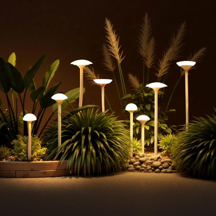 Outdoor Landscape Lighting LED 12V Low Voltage ALP71 DC24V Set of 8 White Mushroom Aluminum 3000K Warm White Integrated LED Low Voltage Path Light with Transformer Included