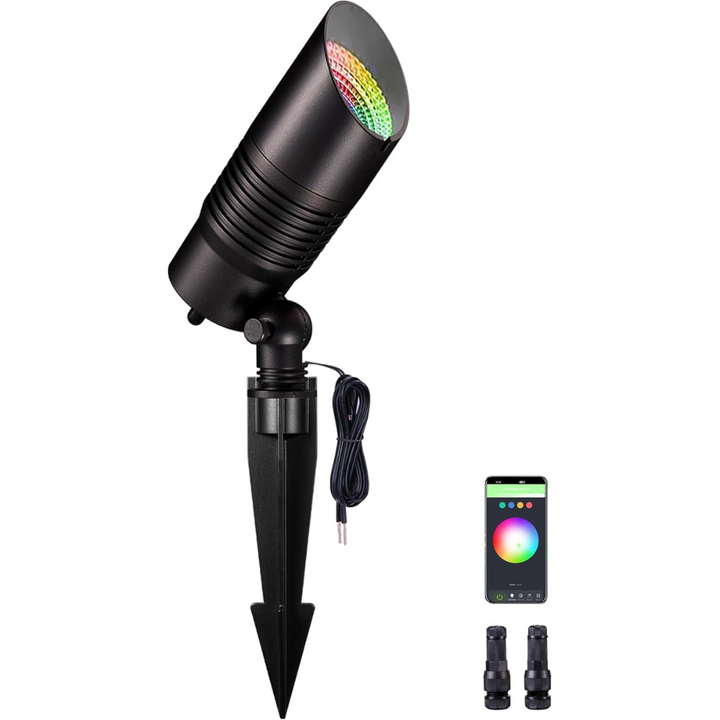 ALSR04 RGB+2700K-5000K LED Landscape Spotlights Package, 5W Low Voltage 12V Cast Aluminum Directional Outdoor Landscape Lighting IP65 Waterproof