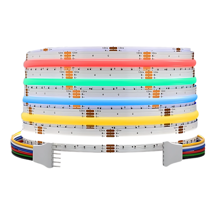 SLD09 Dotless Linear LED RGB CCT Color Changing and Tunable White 16.4ft (5M) 5.5W/ft COB Strip Lights IP20/IP67 Low Voltage 12mm DC24V Tape Light