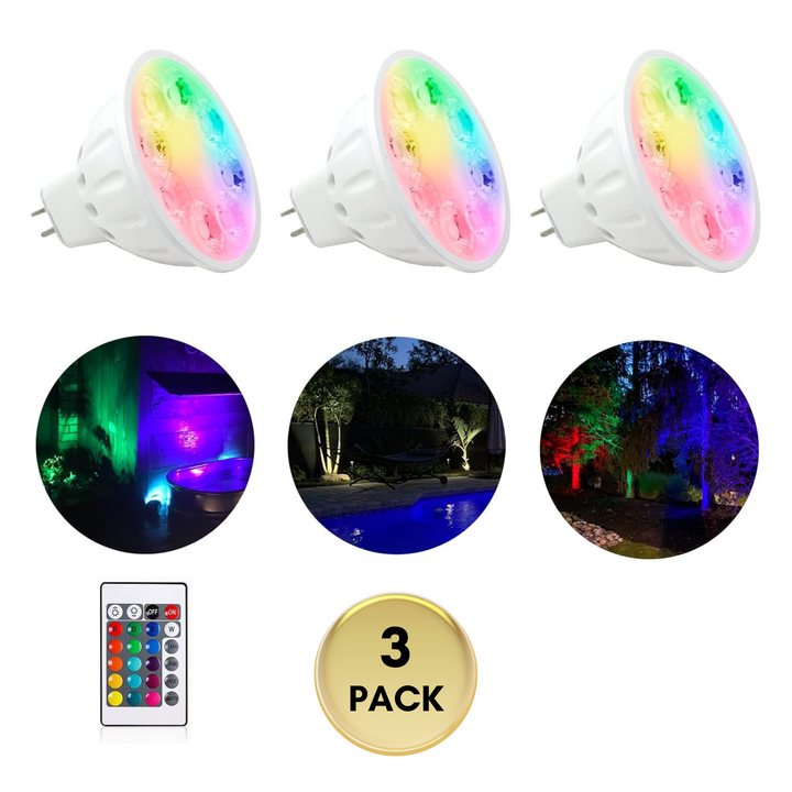 MR16 RGB Warm White + 15 Multicolor and 4-Level Brightness 5W, Energy-Saving, Color-Changing 12V Outdoor LED Light Bulb Compatible with Remote Control