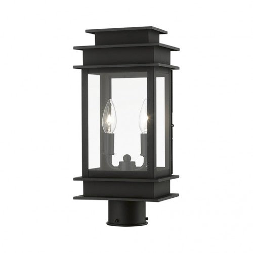 2015 Princeston Outdoor Classics 2 E12 Candelabra Base Light Bulb Socket Outdoor Post Top Lantern 16.75"x7.5"x5.5" Solid Brass Lantern and Clear Glass 120V for Garden, Exterior Posts