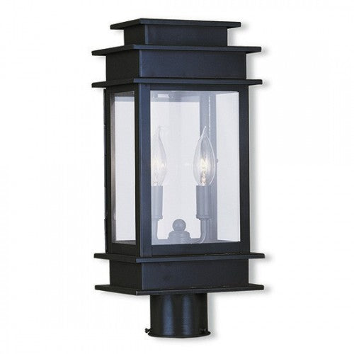 2015 Princeston Outdoor Classics 2 E12 Candelabra Base Light Bulb Socket Outdoor Post Top Lantern 16.75"x7.5"x5.5" Solid Brass Lantern and Clear Glass 120V for Garden, Exterior Posts