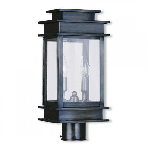 2015 Princeston Outdoor Classics 2 E12 Candelabra Base Light Bulb Socket Outdoor Post Top Lantern 16.75"x7.5"x5.5" Solid Brass Lantern and Clear Glass 120V for Garden, Exterior Posts