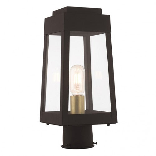 Oslo Medium Base Light Bulb Socket Small Outdoor Post Top Lantern 6.25" x 6.25" x 15.25" Solid Brass and Clear Glass 120V for Garden, Exterior Post - 20853-07