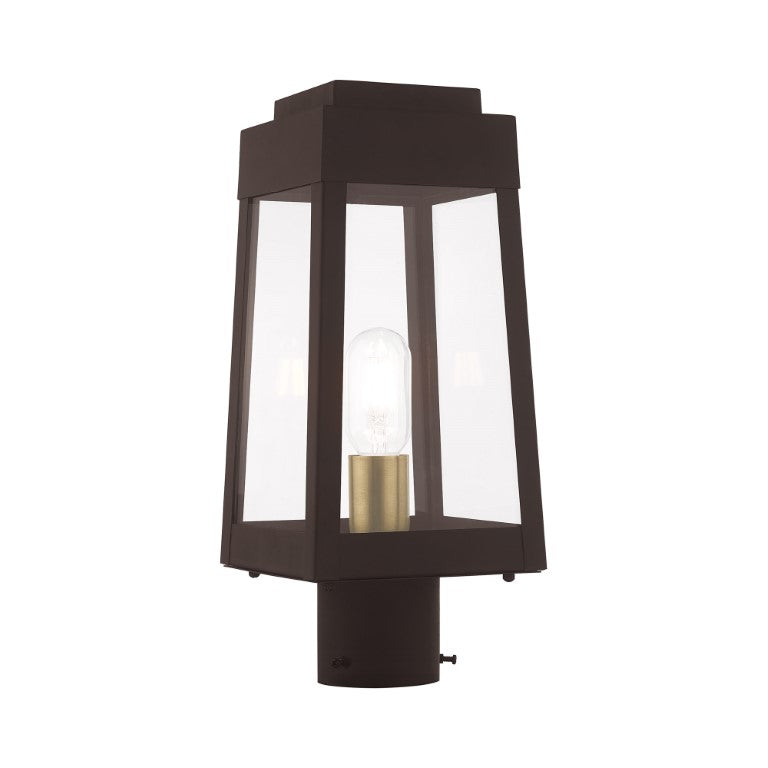 Oslo Medium Base Light Bulb Socket Small Outdoor Post Top Lantern 6.25" x 6.25" x 15.25" Solid Brass and Clear Glass 120V for Garden, Exterior Post - 20853-07