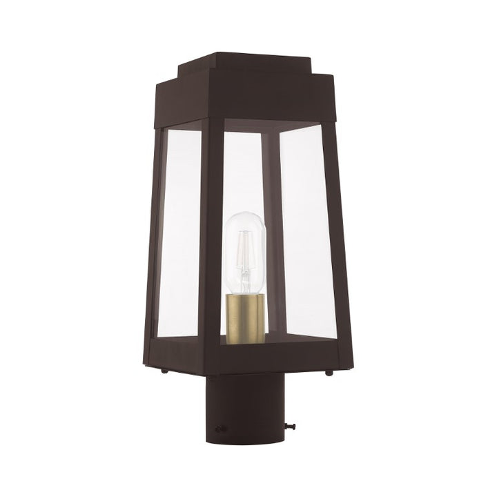 Oslo Medium Base Light Bulb Socket Small Outdoor Post Top Lantern 6.25" x 6.25" x 15.25" Solid Brass and Clear Glass 120V for Garden, Exterior Post - 20853-07