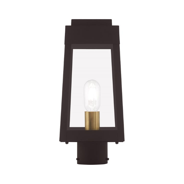 Oslo Medium Base Light Bulb Socket Small Outdoor Post Top Lantern 6.25" x 6.25" x 15.25" Solid Brass and Clear Glass 120V for Garden, Exterior Post - 20853-07