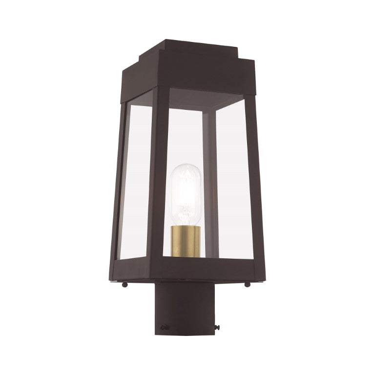 Oslo Medium Base Light Bulb Socket Small Outdoor Post Top Lantern 6.25" x 6.25" x 15.25" Solid Brass and Clear Glass 120V for Garden, Exterior Post - 20853-07