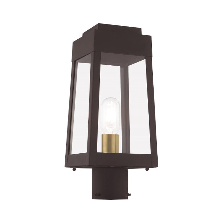Oslo Medium Base Light Bulb Socket Small Outdoor Post Top Lantern 6.25" x 6.25" x 15.25" Solid Brass and Clear Glass 120V for Garden, Exterior Post - 20853-07