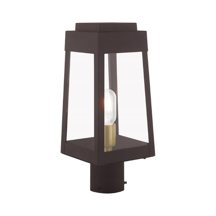 Oslo Medium Base Light Bulb Socket Small Outdoor Post Top Lantern 6.25" x 6.25" x 15.25" Solid Brass and Clear Glass 120V for Garden, Exterior Post - 20853-07