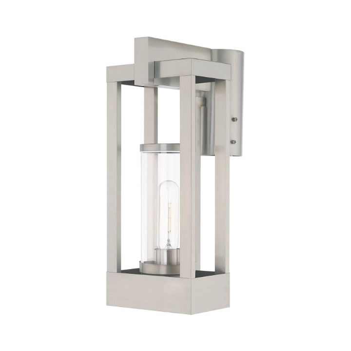 Delancey Medium Base Light Bulb Socket Medium Outdoor Post Top Lantern 9.125" x 6.25" x 15.125" Solid Brass and Cylinder Clear Glass, Brushed Nickel Finish 120V for Garden, Exterior Post - 20994-91