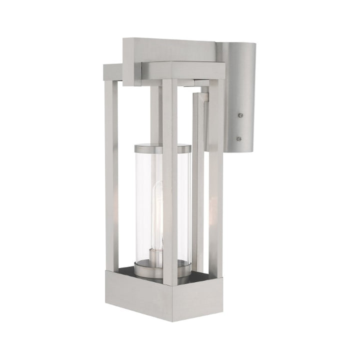 Delancey Medium Base Light Bulb Socket Medium Outdoor Post Top Lantern 9.125" x 6.25" x 15.125" Solid Brass and Cylinder Clear Glass, Brushed Nickel Finish 120V for Garden, Exterior Post - 20994-91
