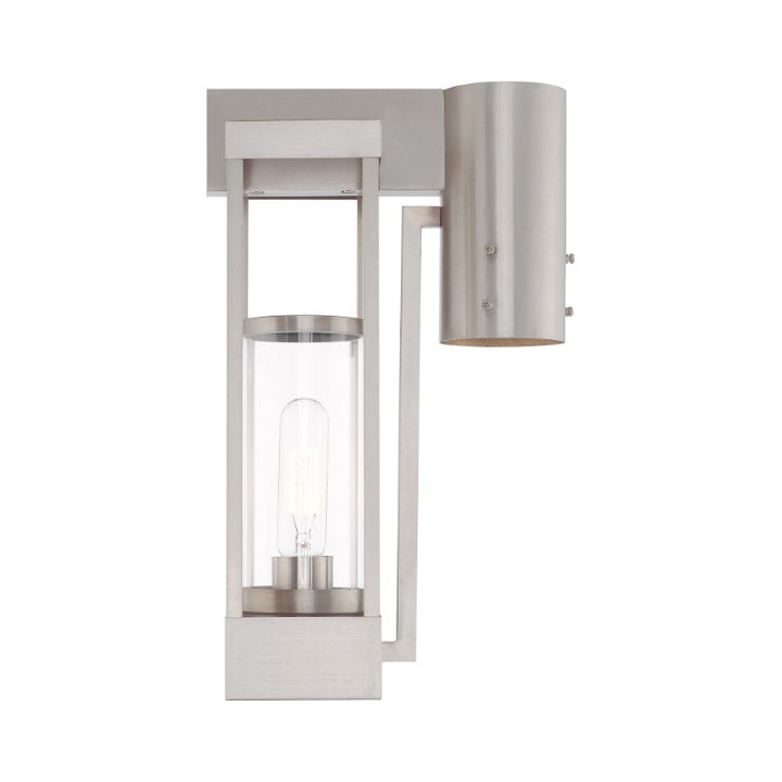 Delancey Medium Base Light Bulb Socket Medium Outdoor Post Top Lantern 9.125" x 6.25" x 15.125" Solid Brass and Cylinder Clear Glass, Brushed Nickel Finish 120V for Garden, Exterior Post - 20994-91