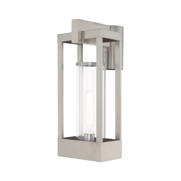 Delancey Medium Base Light Bulb Socket Medium Outdoor Post Top Lantern 10.125" x 8" x 18.875" Solid Brass and Cylinder Clear Glass, Brushed Nickel Finish 120V for Garden, Exterior Post - 20996-91