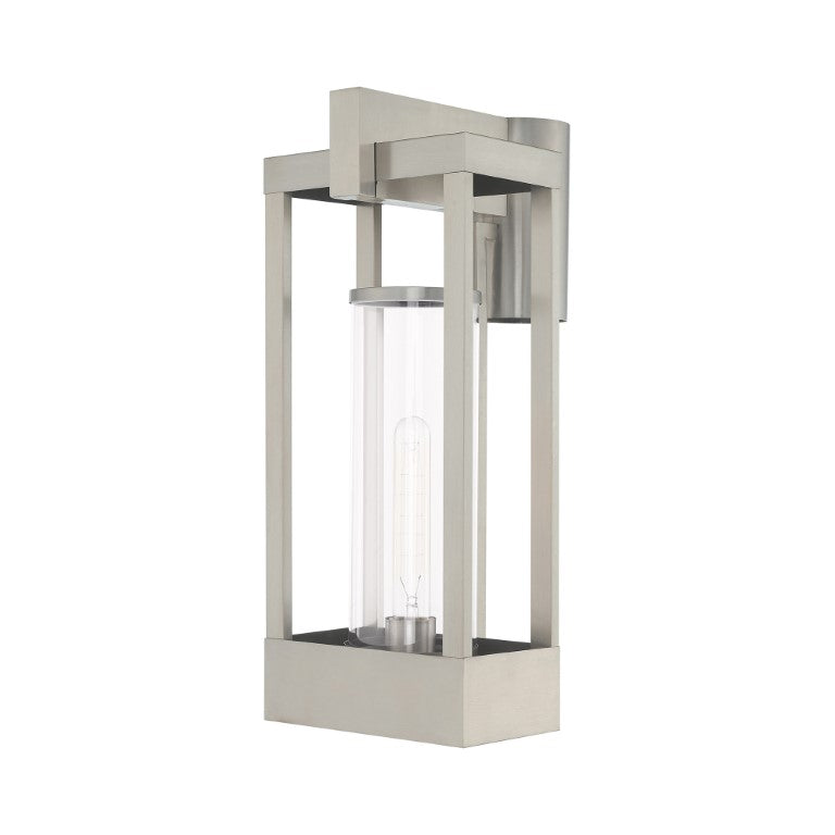 Delancey Medium Base Light Bulb Socket Medium Outdoor Post Top Lantern 10.125" x 8" x 18.875" Solid Brass and Cylinder Clear Glass, Brushed Nickel Finish 120V for Garden, Exterior Post - 20996-91