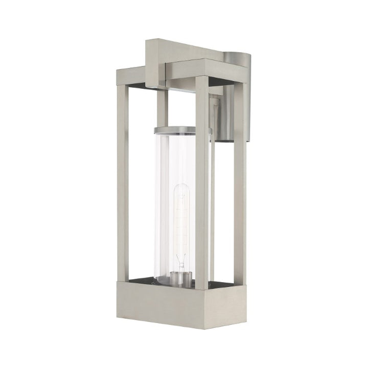 Delancey Medium Base Light Bulb Socket Medium Outdoor Post Top Lantern 10.125" x 8" x 18.875" Solid Brass and Cylinder Clear Glass, Brushed Nickel Finish 120V for Garden, Exterior Post - 20996-91