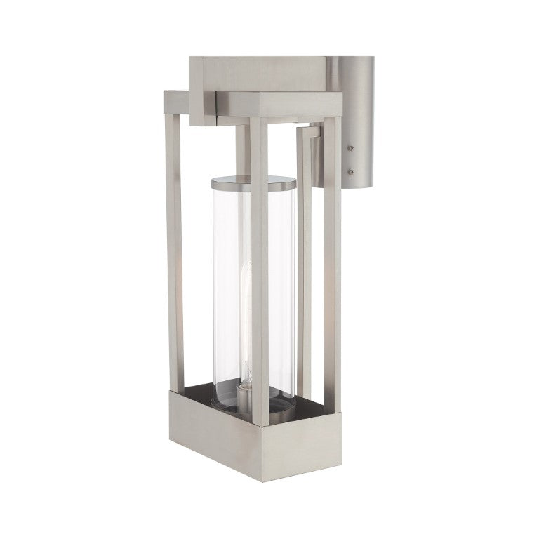 Delancey Medium Base Light Bulb Socket Medium Outdoor Post Top Lantern 10.125" x 8" x 18.875" Solid Brass and Cylinder Clear Glass, Brushed Nickel Finish 120V for Garden, Exterior Post - 20996-91